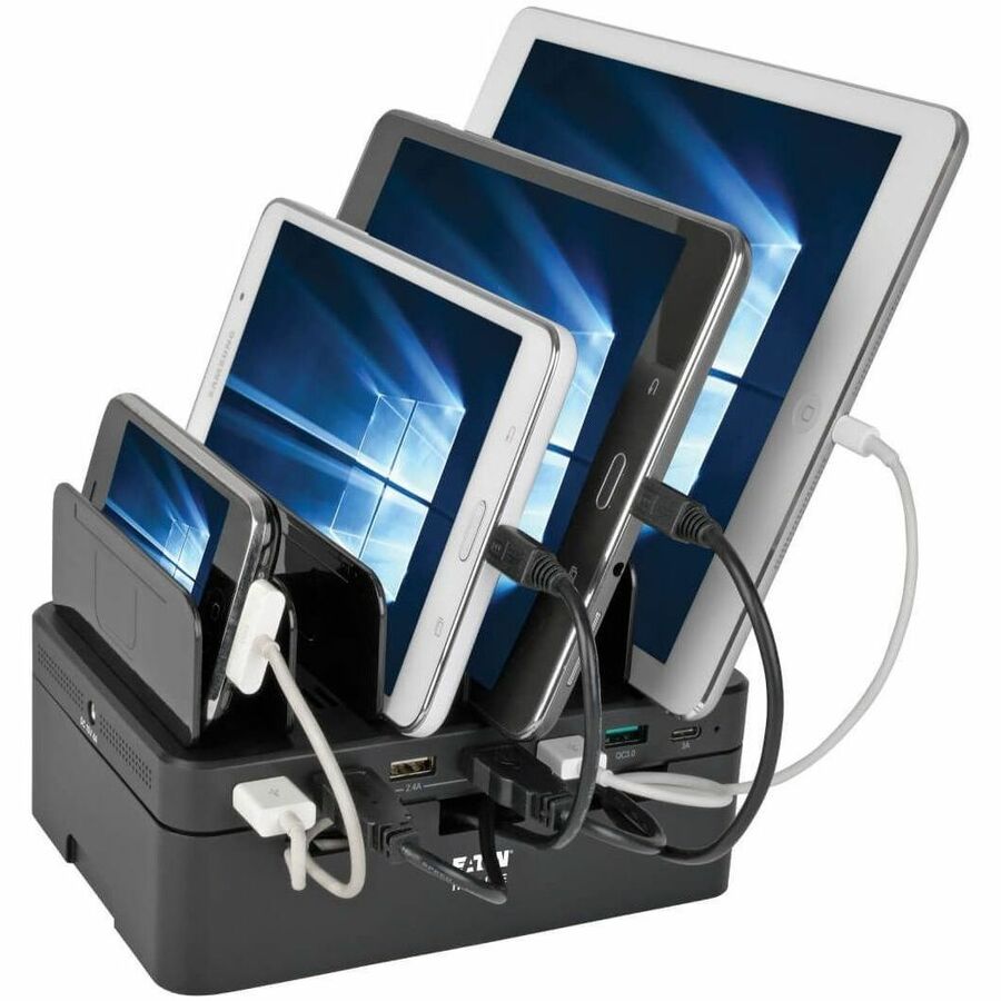Eaton Tripp Lite Series 7-Port USB Charging Station with Quick Charge 3.0, USB-C Port, Device Storage, 5V 4A (60W) USB Charge Output