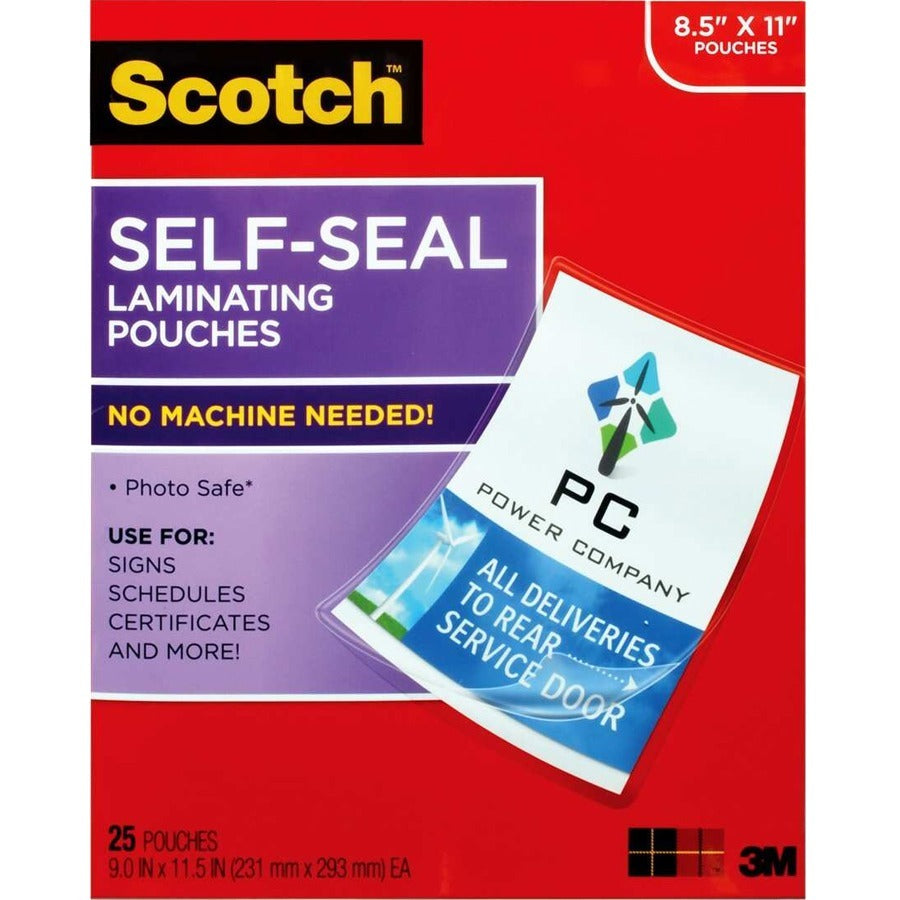 Scotch Self-Sealing Laminating Pouches 8.5"x11", Clear, LS854SS-50