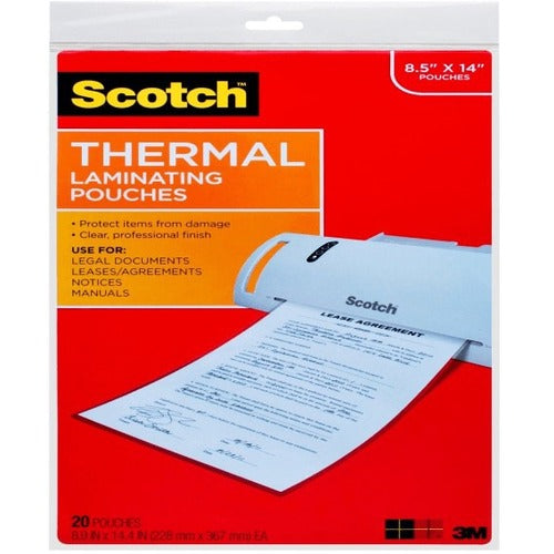 Scotch Thermal Laminating Pouches, 8-1/2" x 14" , Clear, Pack Of 20 Sheets, TP3855-20