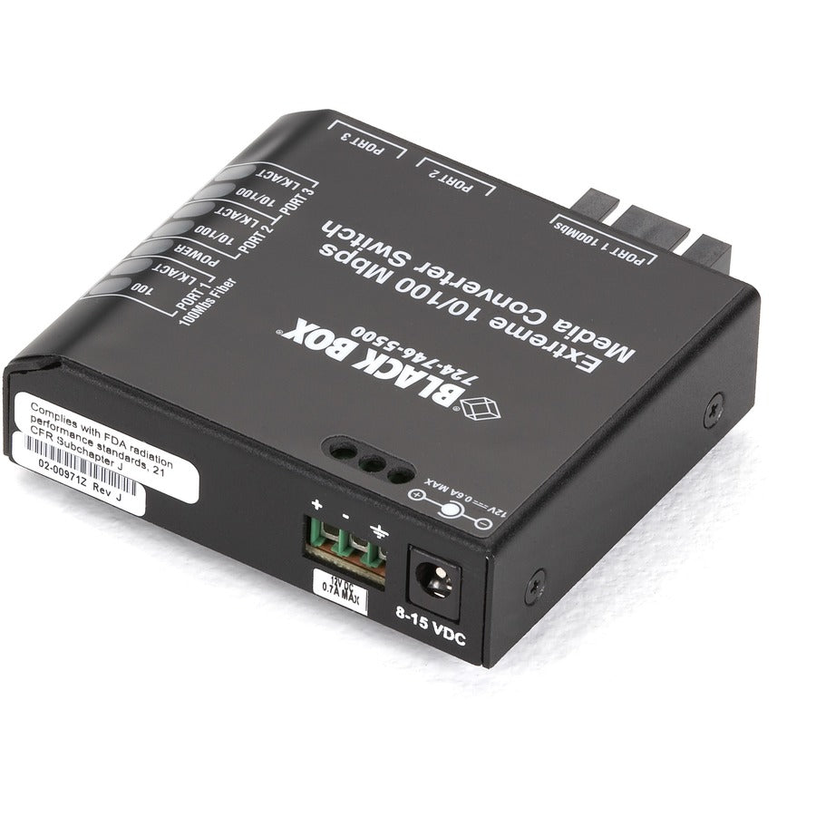 Black Box Fast Ethernet (100-Mbps) Extreme Temperature Switch - (2) 10/100-Mbps Copper RJ45, (1) 100-Mbps Multimode Fiber, 1300nm, 2km, SC, 220V AC-Power