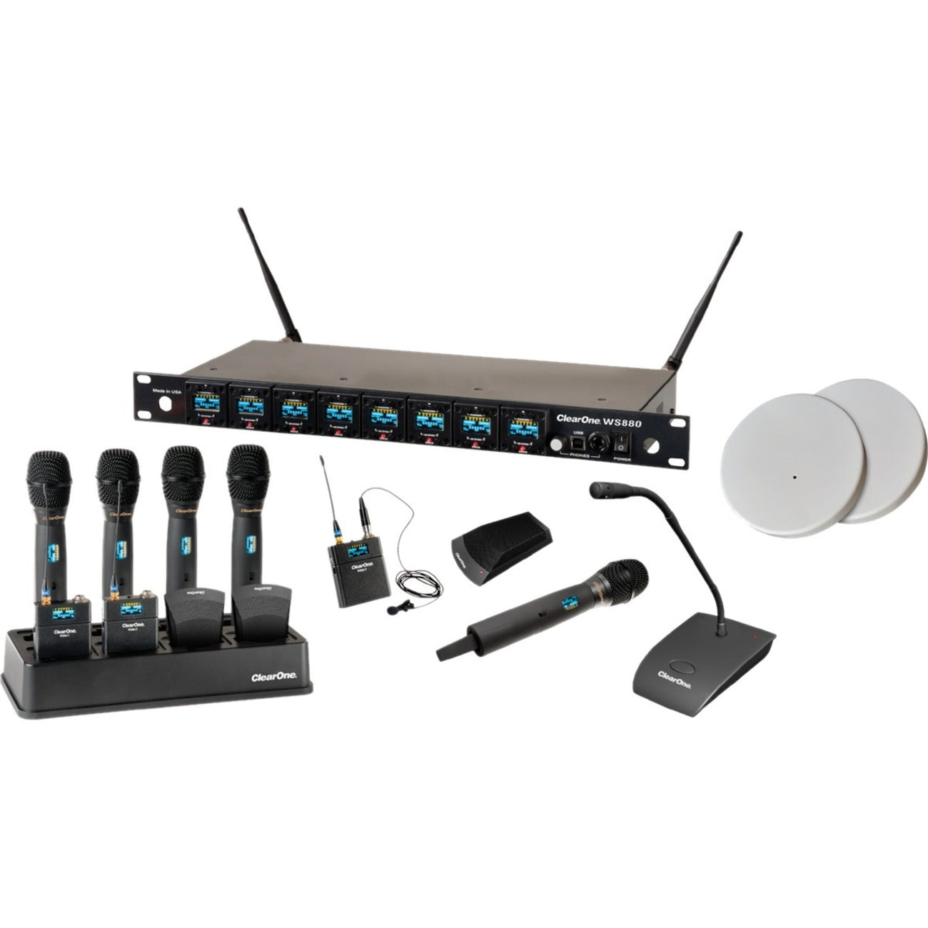 ClearOne 8-Channel WS880 Wireless Microphone System Receiver - 486 MHz to 512 MHz Operating Frequency - 300 ft Operating Range