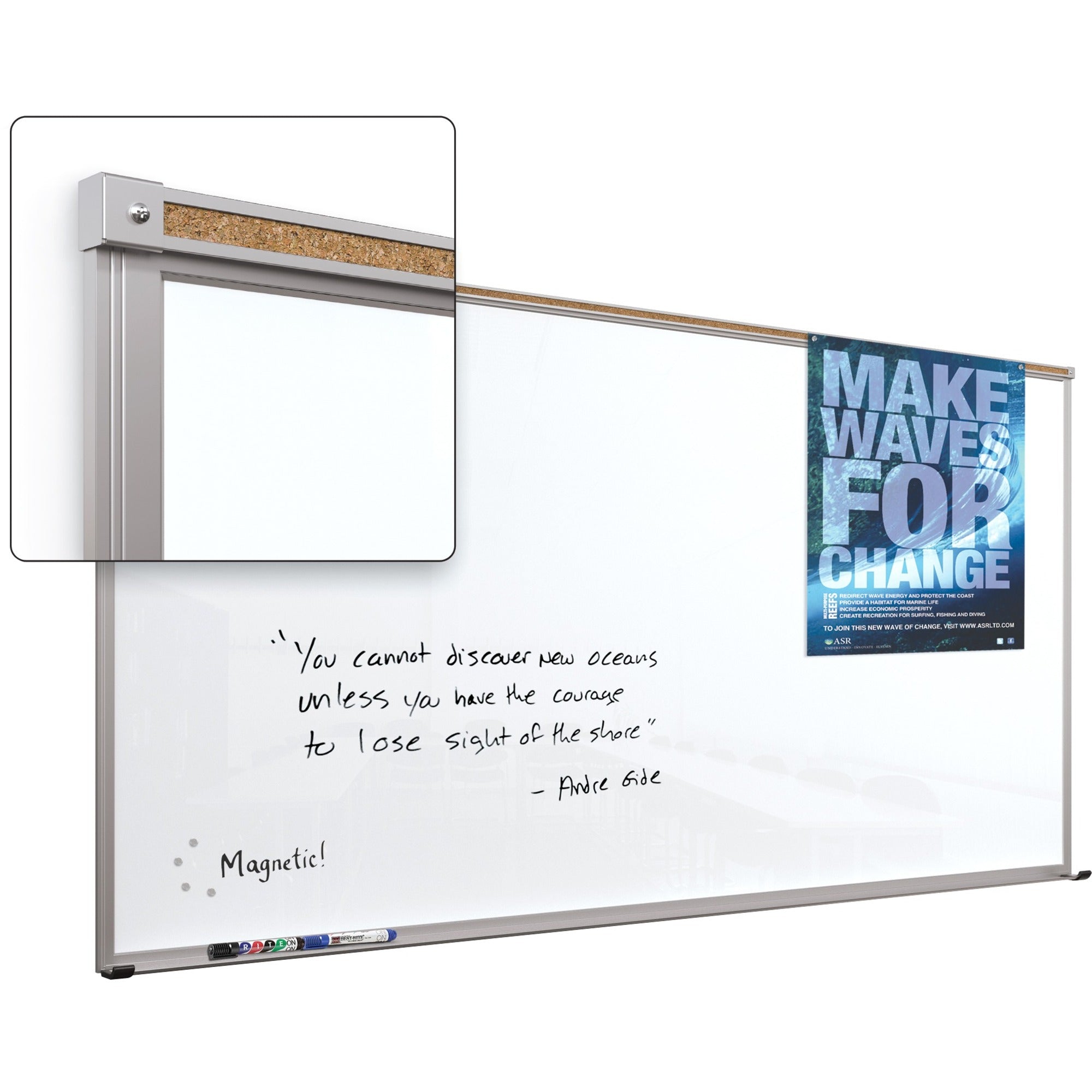 MooreCo Balt Framed Magnetic Glass Dry Erase Whiteboard, 48 in