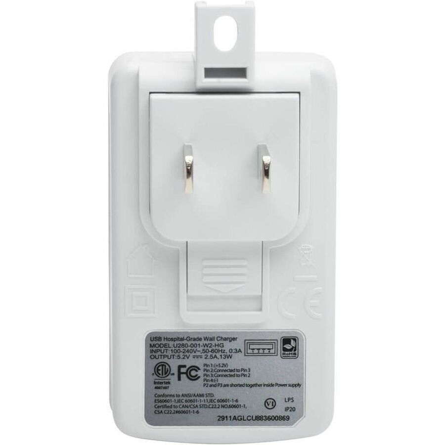 Eaton Tripp Lite Series 1-Port Isolator Hospital-Grade USB Wall Charger, UL 60601-1 for Patient Care Areas, USB-A, 2.5A