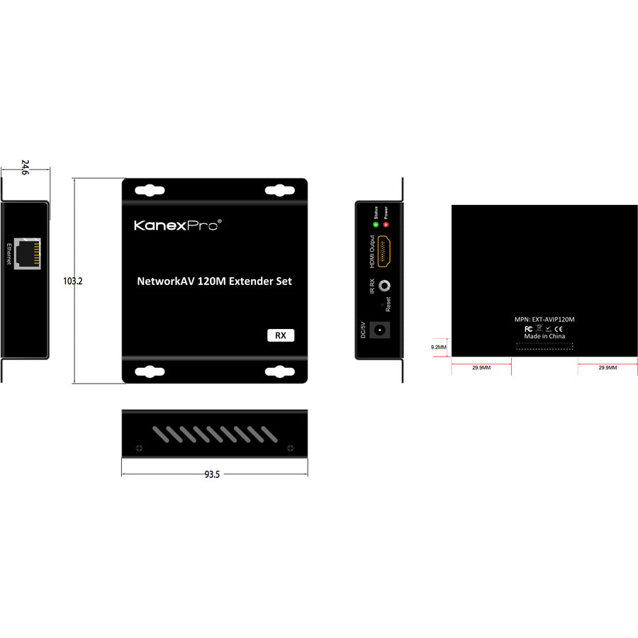 KanexPro NetworkAV 120M Receiver, 0.97", EXT-AVIP120MRX, Wired, 3.68"