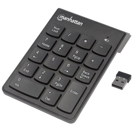 Manhattan Numeric Keypad, Wireless (2.4GHz), USB-A Micro Receiver, 18 Full Size Keys, Black, Membrane Key Switches, Auto Power Management, Range 10m, AAA Battery (included), Windows and Mac, Three Year Warranty, Blister
