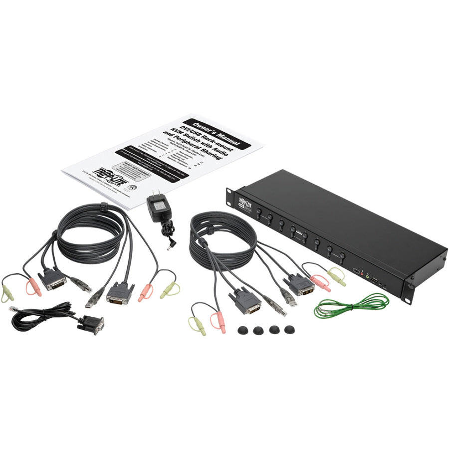 Eaton Tripp Lite Series 8-Port DVI/USB KVM Switch with Audio and USB 2.0 Peripheral Sharing, 1U Rack-Mount, Single-Link, 1920 x 1200 (1080p), TAA