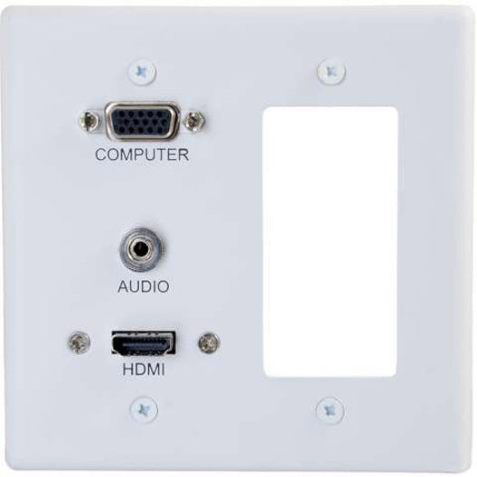 Legrand C2G Decorative Dual Gang VGA, 3.5mm Audio and HDMI Wall Plate White