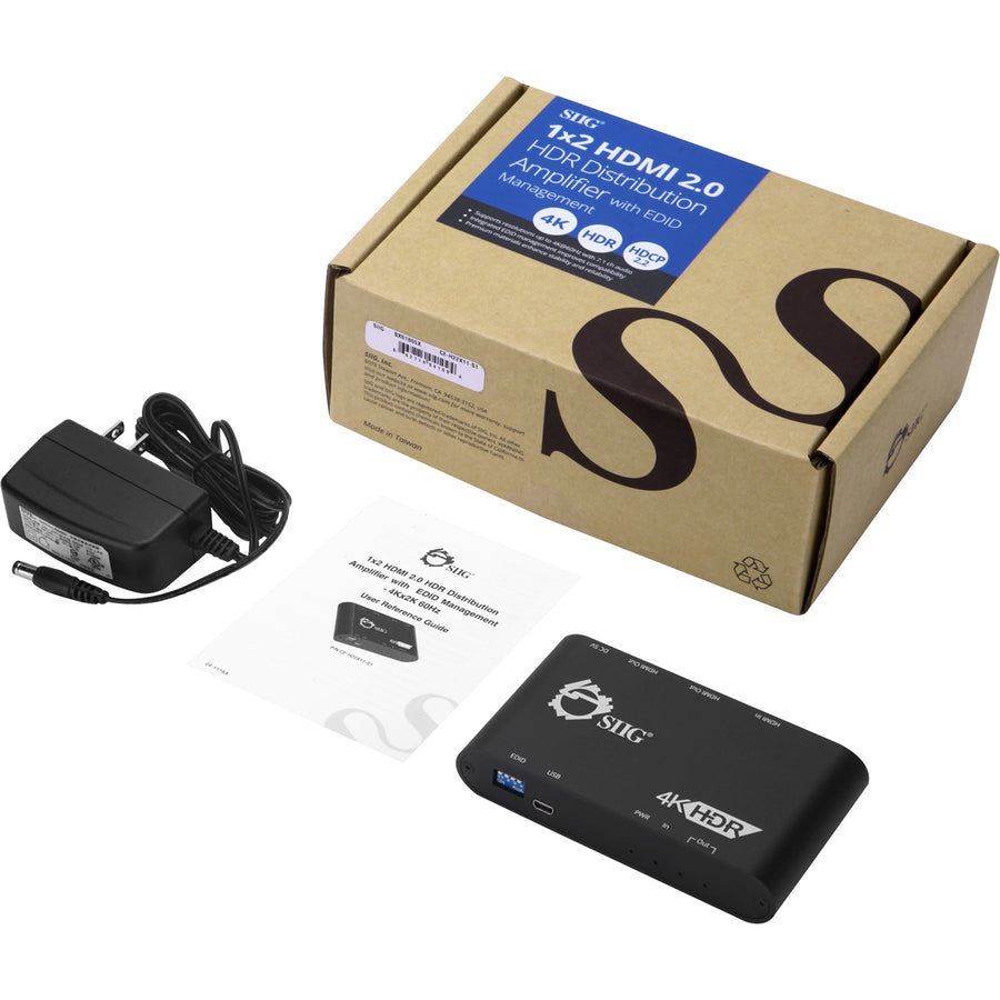 SIIG 1x2 HDMI 2.0 Splitter / Distribution Amplifier with Auto Video Scaling - 4K 60Hz HDR