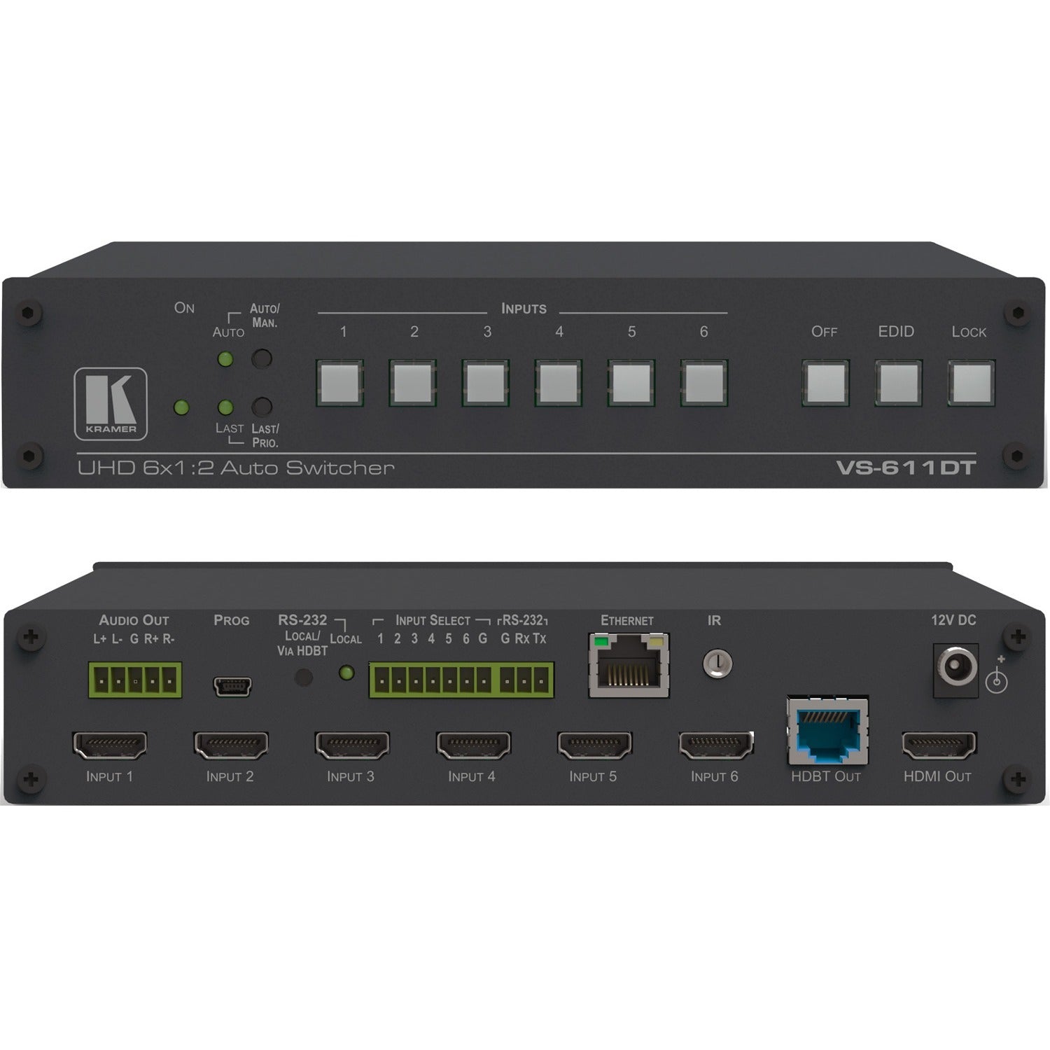 Kramer VS-611DT 6x1:2 4K60 4:2:0 HDMI Auto Switcher and PoE Provider over HDBaseT