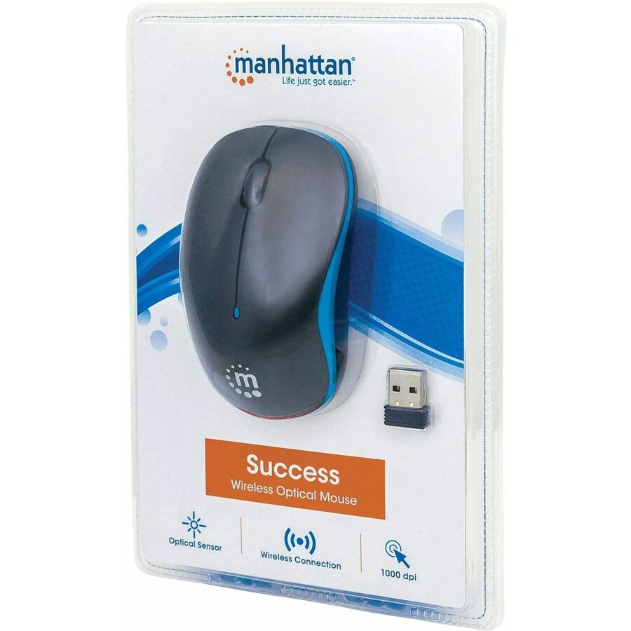 Manhattan Success Wireless Optical Mouse, 1.76 oz, Black, Success Wireless Optical Mouse USB Receiver 1 x AA Battery Instructions, USB