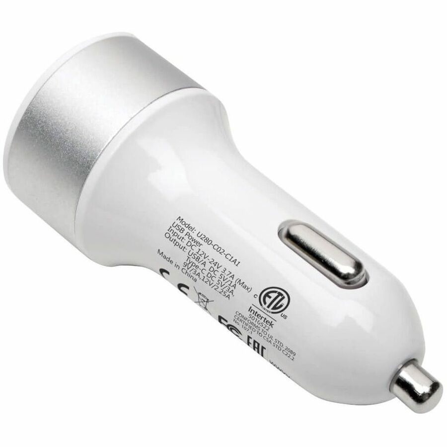 Eaton Tripp Lite Series Dual-Port USB Car Charger with PD Charging - USB Type C (27W) & USB Type A (5V 1A/5W), UL 2089