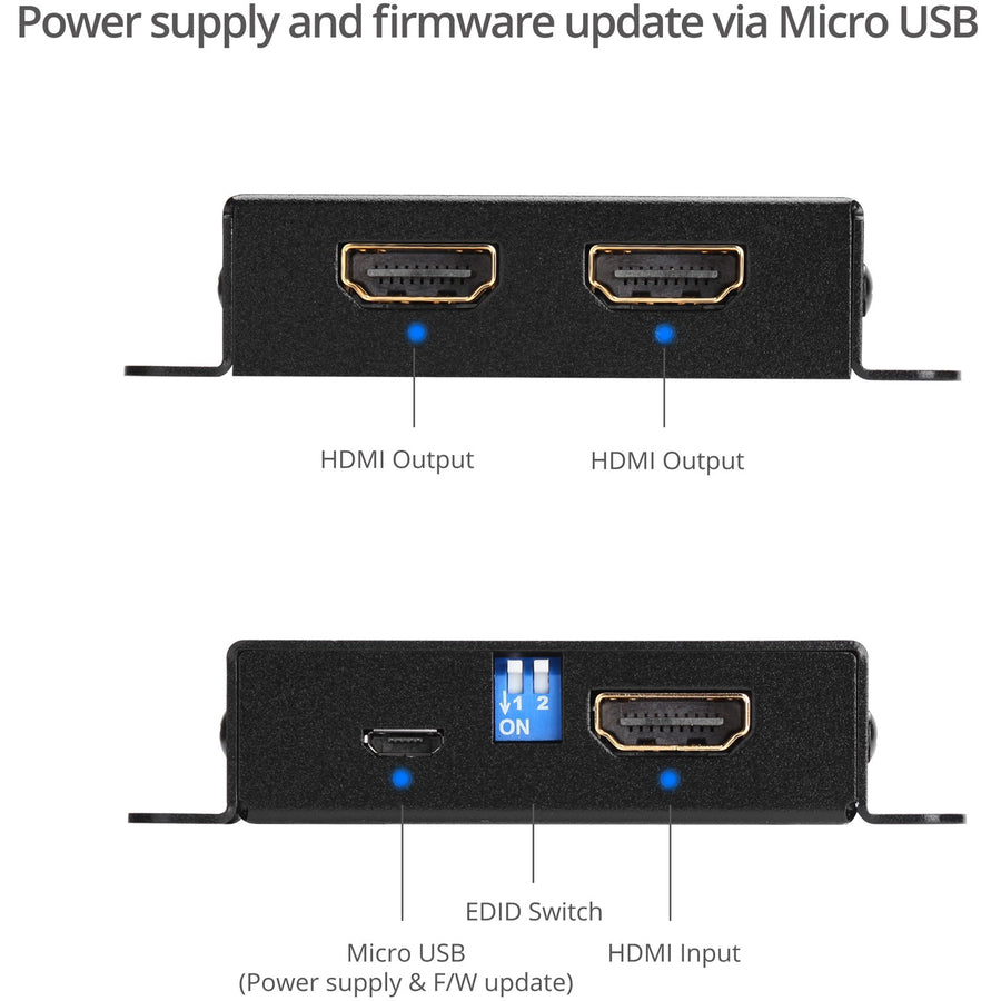SIIG 2-Port HDMI 2.0 HDR Mini Splitter Amplifier with EDID Management