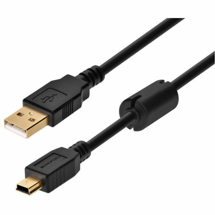 Monoprice USB-A to Mini-B 2.0 Cable - 5-Pin, 28/24AWG, Gold Plated, Black, 1.5ft