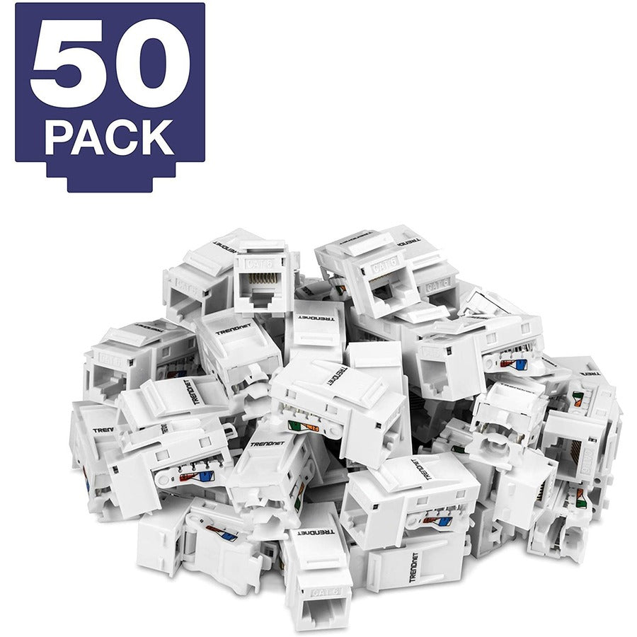 TRENDnet Cat6 Keystone Jack 50-Pack Bundle, TC-K50C6, Compatible with Cat5/Cat5e/Cat6 Cabling Cat6 RJ45 Keystone Jacks, Use with the TC-KP24 or TC-KP48 Blank Keystone Patch Panels