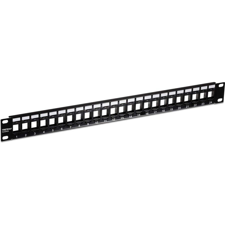 TRENDnet 24-Port Blank Keystone 1U Patch Panel, 1U 19" Metal Rackmount Housing, Recommended With TC-K25C6 & TC-K50C6 Cat6 Keystone Jacks (Sold Separately), Black, TC-KP24