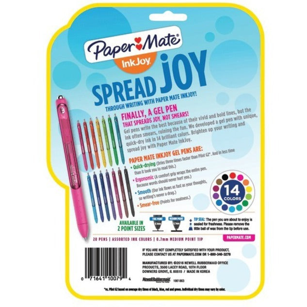 Newell Paper Mate InkJoy&reg; Gel Pens, Medium Point, 0.7 mm, Assorted Colors, Pack Of 20