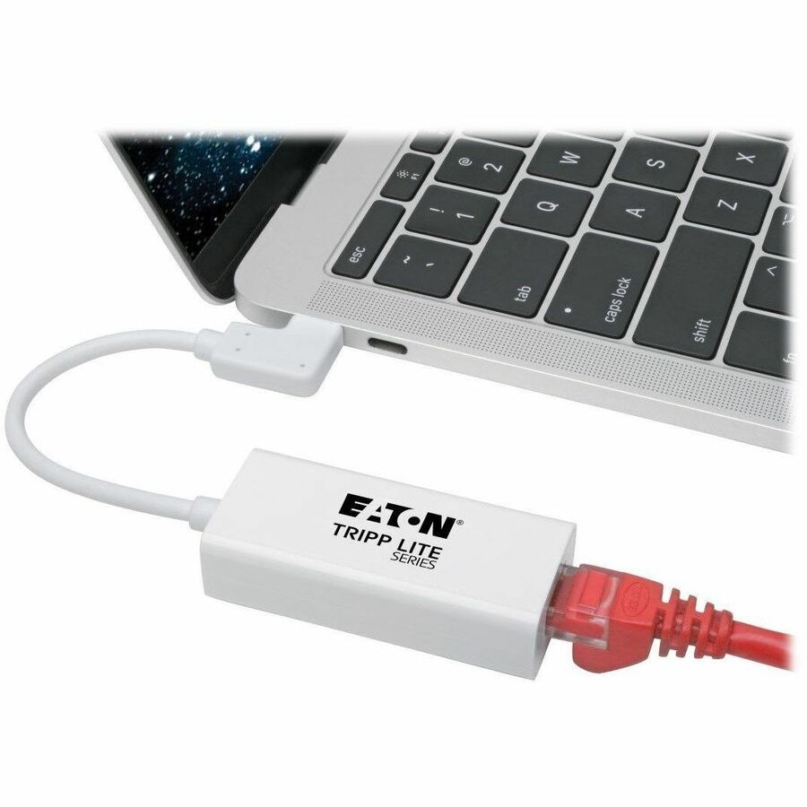 Eaton Tripp Lite Series USB-C to Gigabit Network Adapter with Right Angle USB-C, Thunderbolt 3 Compatibility - White
