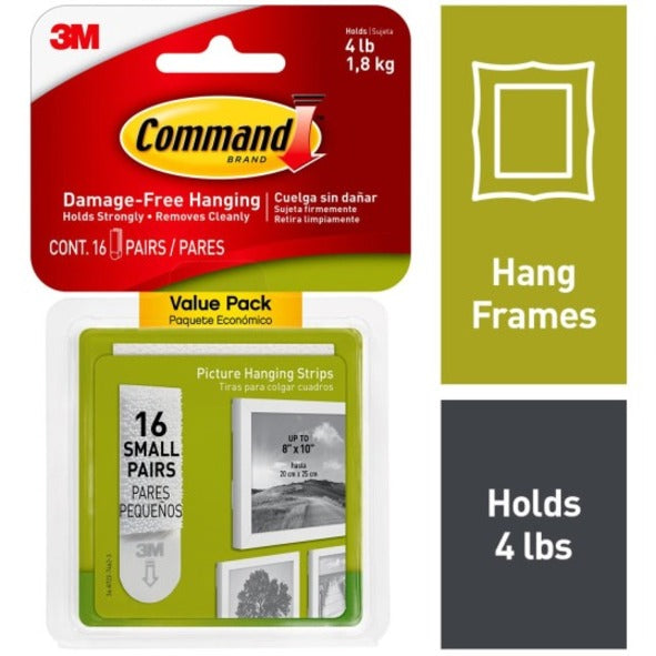3M Command Small Picture Hanging Strips Value Pack, 17205-16ES, White