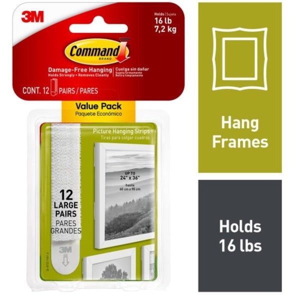 3M Command Large Picture Hanging Strips 17206-12ES, White