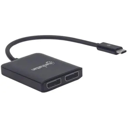 Manhattan USB-C to Dual DisplayPort 1.2 Adapter Cable, 4K@30Hz, 19.5cm, Male to Females, USB-C to 2x DisplayPorts, MST Hub, Mirror, Black, Three Year Warranty, Blister
