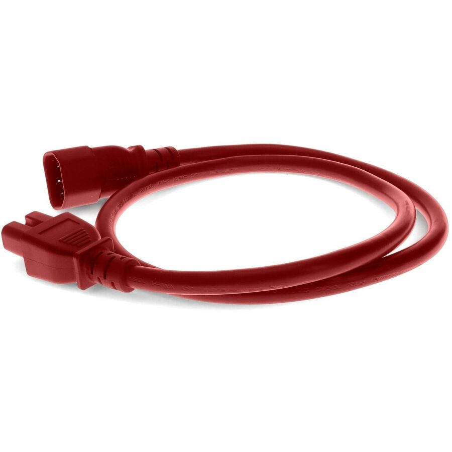 Addon 2ft C14 Male to C15 Female 14AWG 100-250V at 15A Red Power Cable
