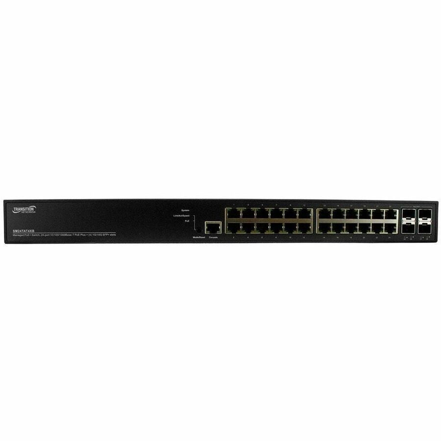 TRANSITION Managed Gigabit Ethernet PoE+ Switch 24 10/100/1000Base-T Ports + 4 1G/10GBase-X SFP+ Ports, ivity, rf, 6 m, M2, SM24TAT4XB-NA