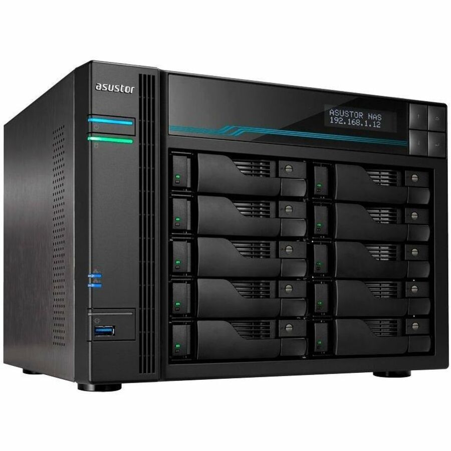 Asustor Lockerstor 10 AS6510T - 10 Bay NAS, 2.1GHz Quad-Core, 2 M.2 NVMe SSD Slot, 10GbE Port, 2.5GbE Port, 8GB RAM DDR4, Enterprise Network Attached