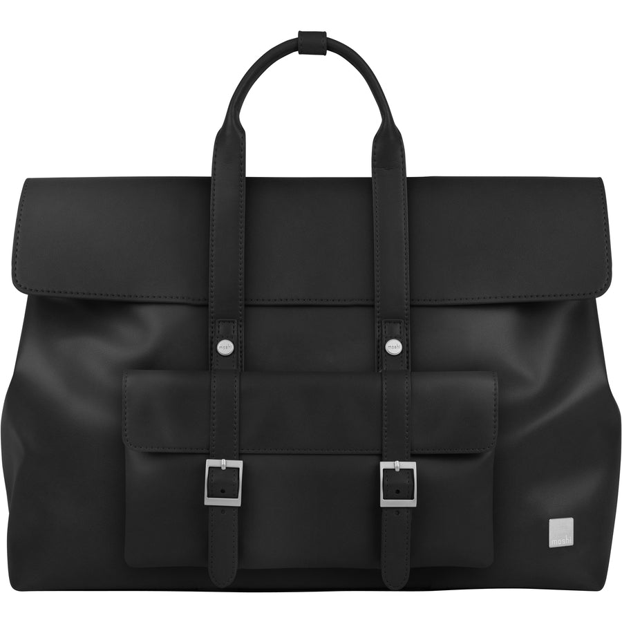Moshi Treya Convertible Satchel/Backpack - Jet Black, Three-in-one Messenger, Satchel, Briefcase for Laptops up to 13" , Vegan Leather, Removable Clutch, RFID Pocket