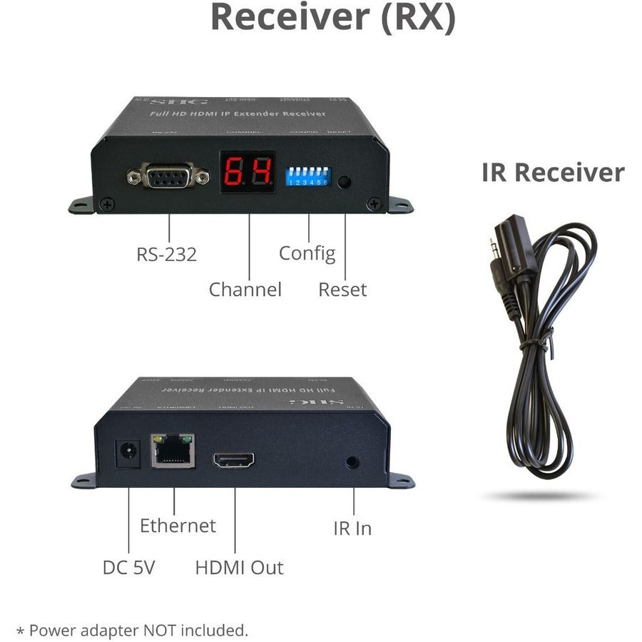 SIIG, Full HD HDMI Extender over IP with PoE/RS-232 & IR - Decoder (RX)
