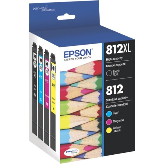 Epson &reg; 812XL/812 DuraBrite&reg; Ultra High-Yield Black And Cyan/Yellow/Magenta Ink Cartridges, Pack Of 4, T812XL-BCS