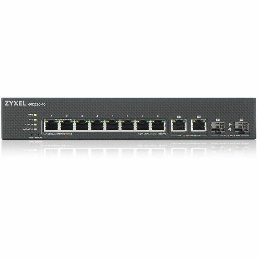 ZYXEL GS2220-10 8-Port Gigabit L2+ Managed and Nebula Pro Cloud Managed Switch with 2 SFP Uplinks