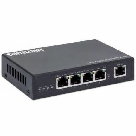 IC Intellinet 4-Port Gigabit Ultra PoE Extender, Adds up to 100 m (328 ft.) to PoE Range, 90 W PoE Power Budget, Four PSE Ports