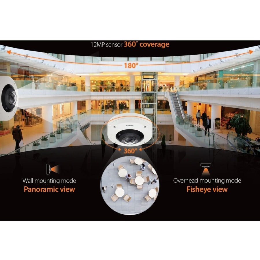 HANWHA Wisenet XNF-9010RV 12 Megapixel Outdoor Network Camera - Color - Fisheye - White, 1.08 mm, IK10, Wired