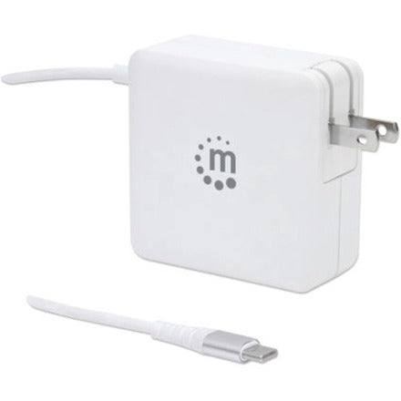 Manhattan Wall/Power Charger (Euro 2-pin), USB-C and USB-A ports, USB-C Output: 60W / 3A, USB-A Output: 2.4A, USB-C 1m Cable Built In, White, Three Year Warranty, Box
