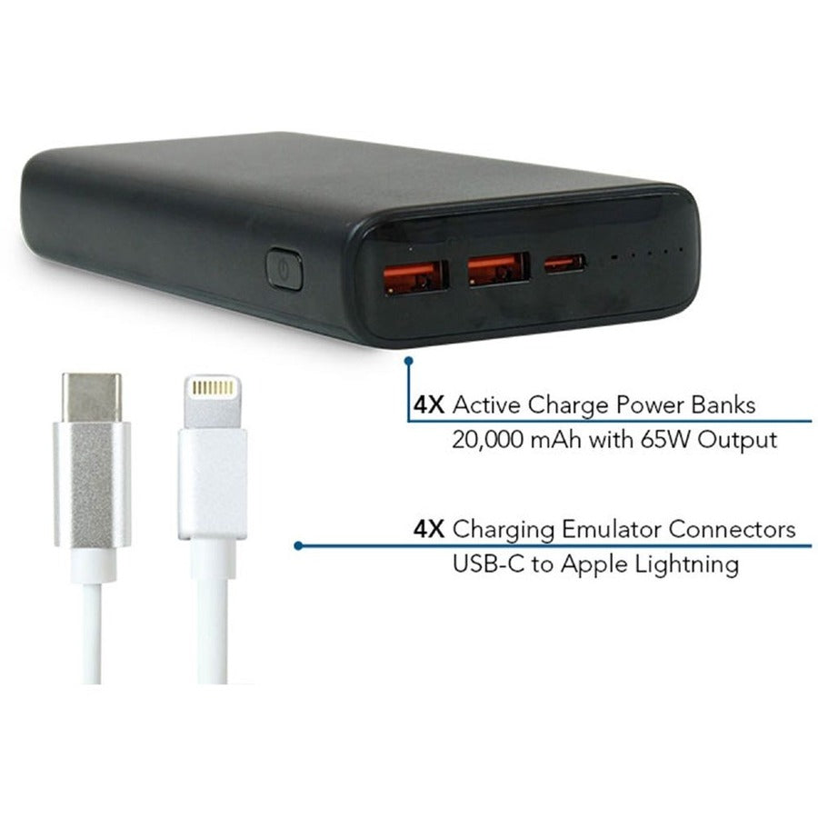 JAR Systems Adapt4 USB-C Charging Station with Active Charge Upgrade and Apple Connectors - ADAPT4-ACTIV - Desktop Charging System with Charger, 4X Power Banks, and 4 Adapter Cables