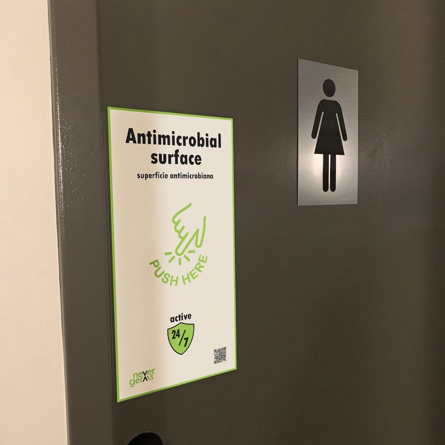 STAR Antimicrobial Covers, Door Push Plate Cover, 8" x 16" , PUSH HERE Graphic, White, 10 Pack, rf