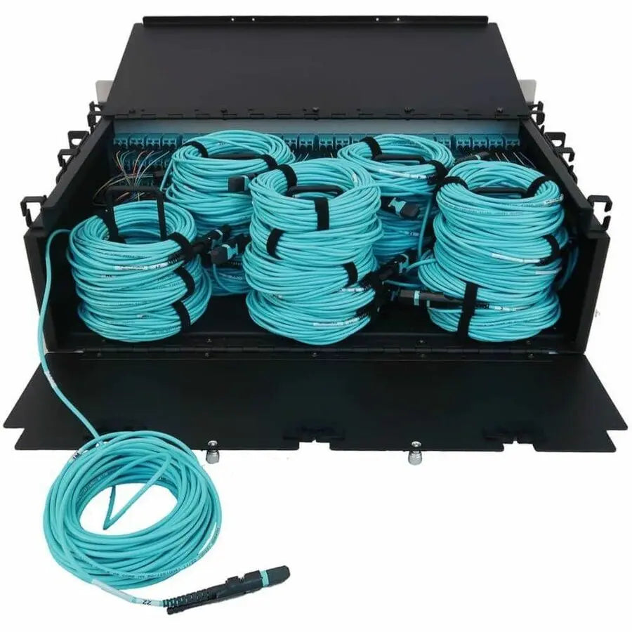 Eaton Tripp Lite Series Preloaded Fiber Patch Panel, 3U - 24x (12F MTP/MPO-PC to 4x LC Duplex F/F) 8F Trunk Cables, OM4 Multimode, 10 m