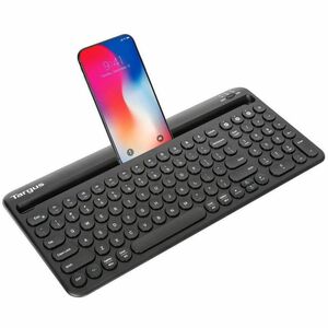 Targus Multi-Device Bluetooth Antimicrobial Keyboard with Tablet/Phone Cradle, 0.26 in, AKB867US, Black, Wireless