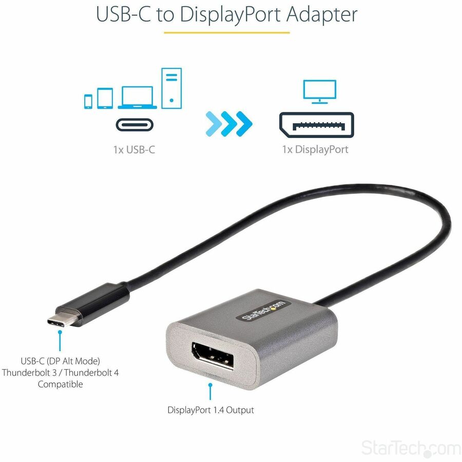 USB C to DisplayPort Adapter, 8K/4K 60Hz USB-C to DisplayPort 1.4 Adapter, DSC, USB Type-C to DP Video Converter, w/12" Cable