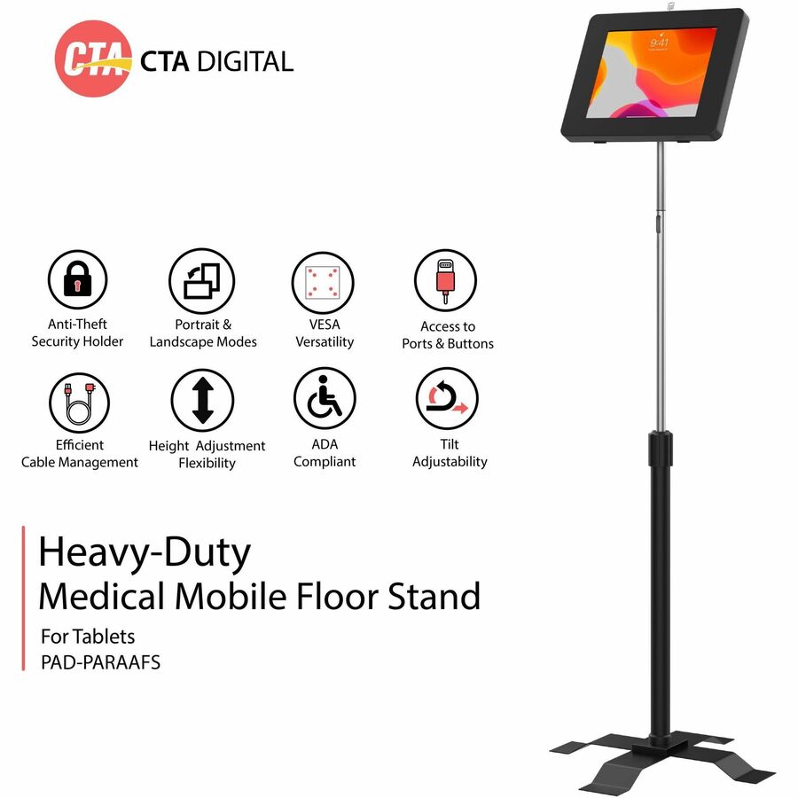 CTA Digital Compact Floor Stand with Universal Security Enclosure (Black)