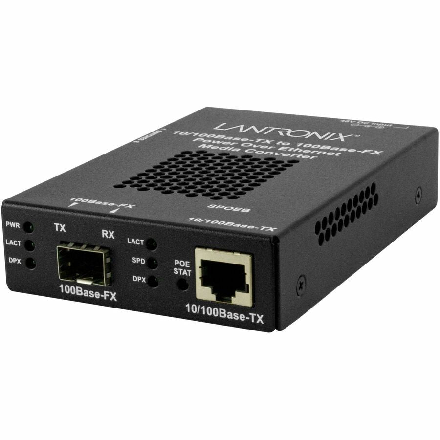 Lantronix, Stand-alone Fast Ethernet PoE Media Converter 10/100Base-TX PoE PSE to 100Base-FX