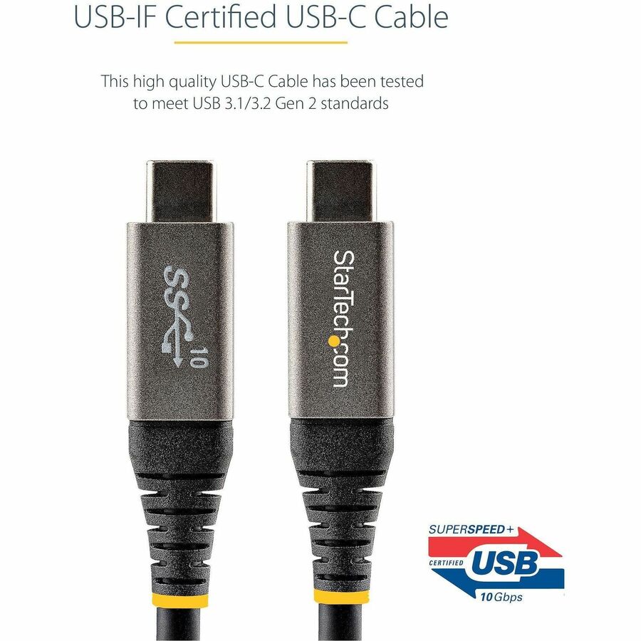 StarTech.com 3ft 1m USB C Cable 10Gbps, USB-IF Certified USB-C Cable, USB 3.1 Type-C Cable, 5A/100W PD, DP Alt Mode, USB C Cord
