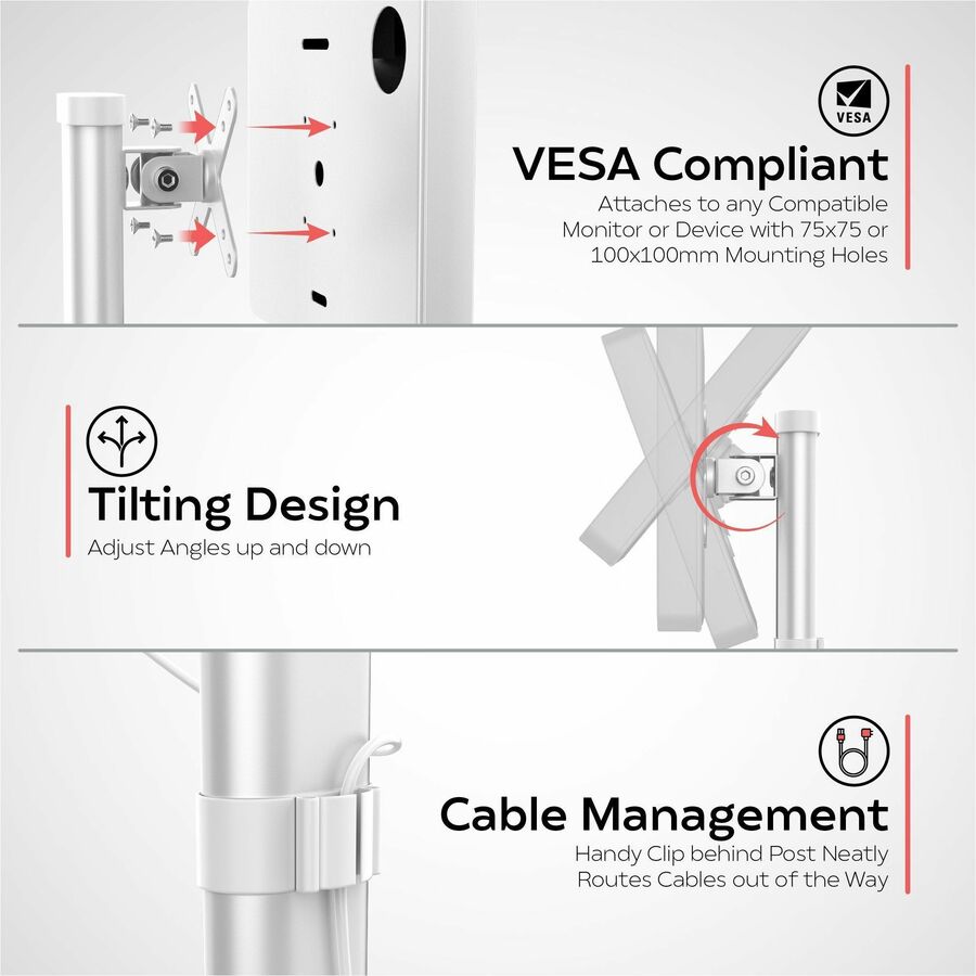 CTA Digital VESA Compatible Desk Stand w/ Height Adjustable Pole (White)