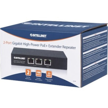 IC Intellinet 2-Port Gigabit High-Power PoE+ Extender Repeater, 3 in
