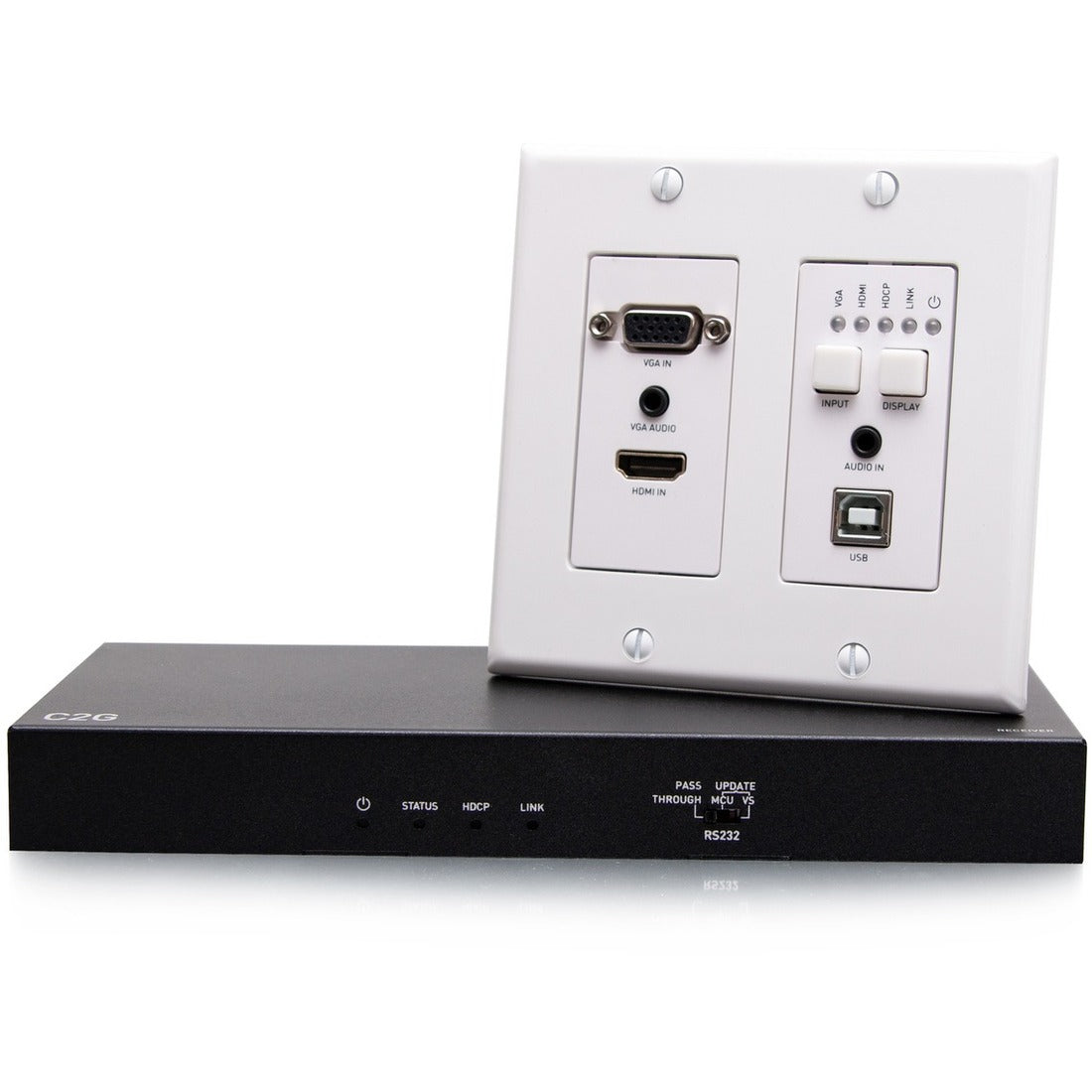 c2g-hdmi-hdbaset-vga-3-5mm-and-usb-b-to-a-over-cat-extender-wall-plate-transmitter-to-box-receiver-4k-60hz