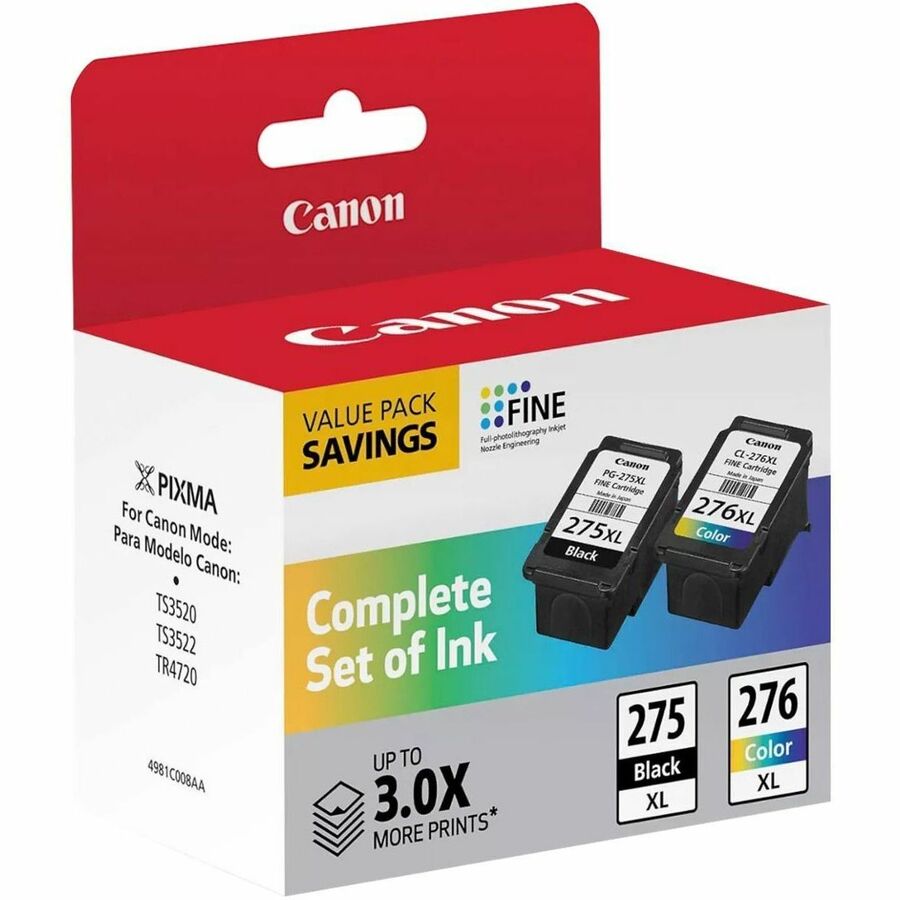 Canon PG-275XL/CL-276XL Original High Yield Inkjet Ink Cartridge - Value Pack - Return Program - Black, Tri-color - 2 Each
