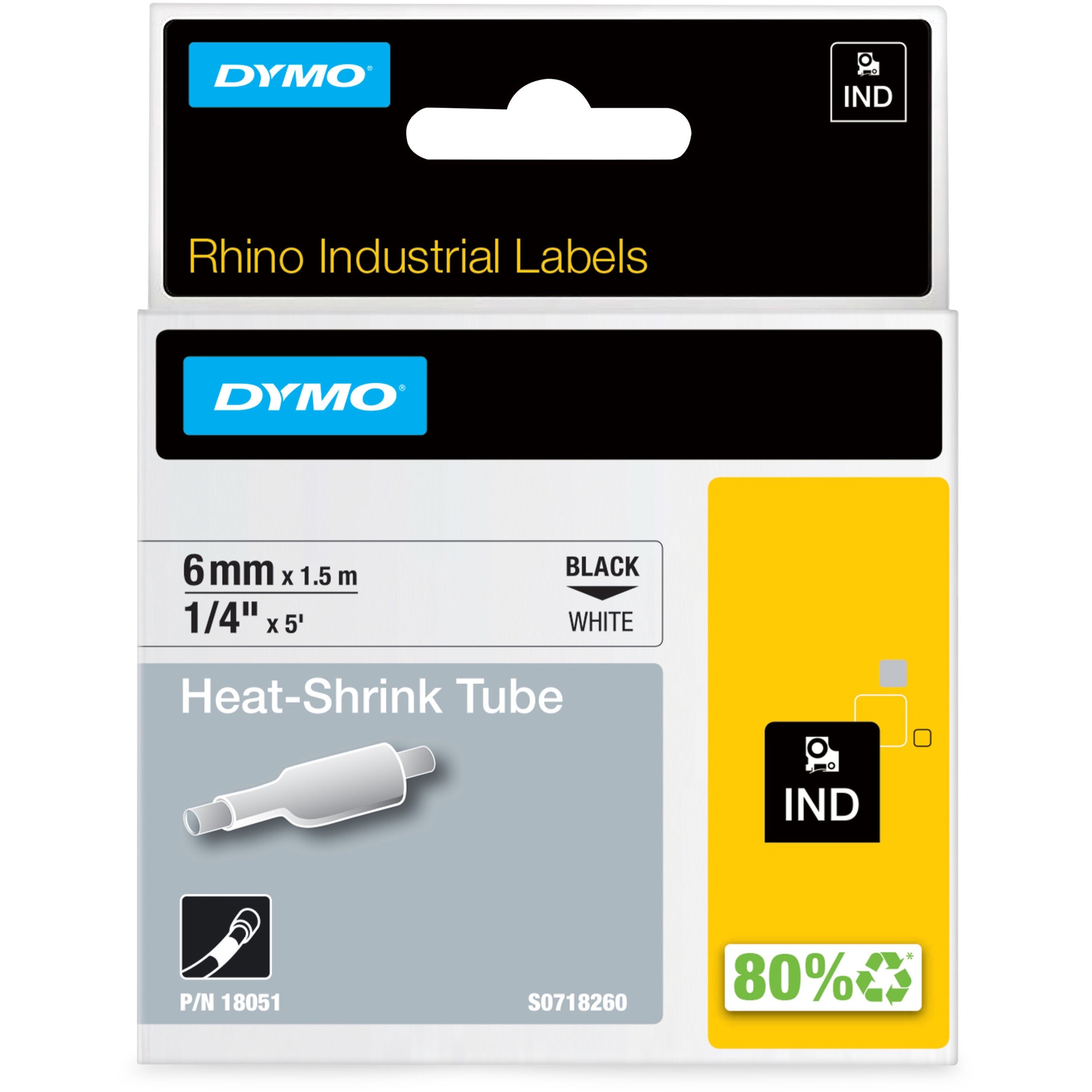 Newell Dymo Rhino Heat Shrink Tube Labels, 4 in, White
