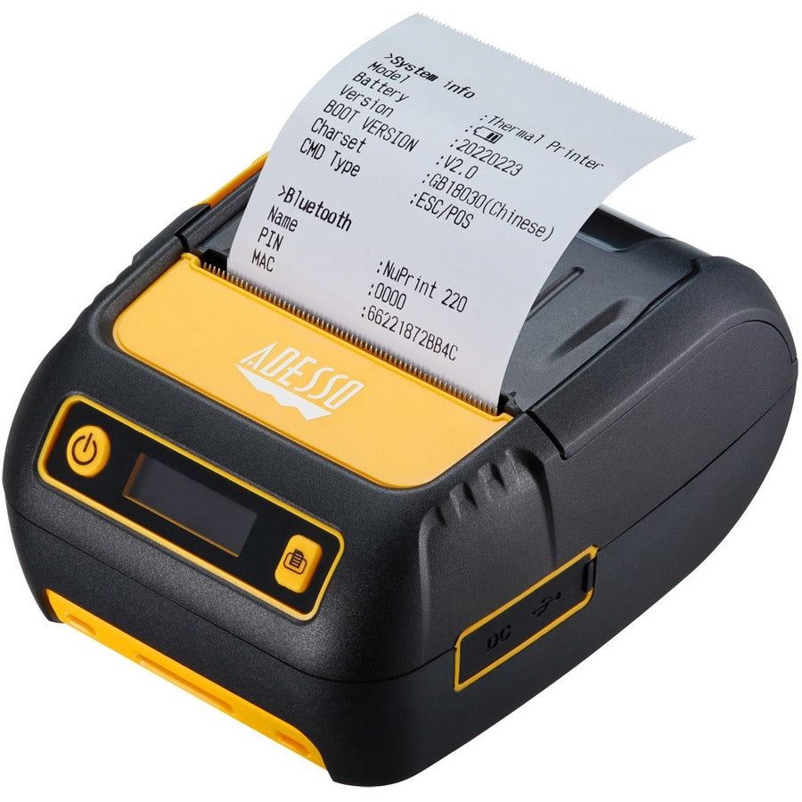 Adesso NuPrint 220B Retail, Delivery, Restaurant, Pharmacy, Transportation & Logistic, Parking Ticket Direct Thermal Printer - Monochrome - Receipt Print - Bluetooth - Battery Included