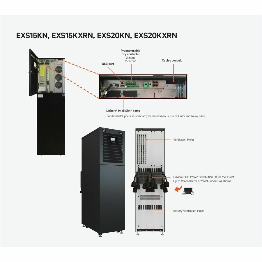 Vertiv Liebert EXS UPS (tower) 15kVA/15kW 208/120VAC (220/127VAC) 3-Phase 4 Wire w/ Liebert Intellislot Card (IS-UNITY-DP) 15-Min Runtime (EXS15KXRN)