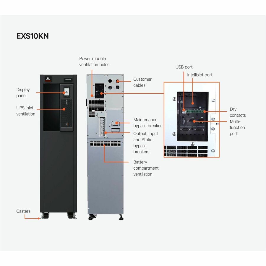 Vertiv Liebert EXS UPS (tower) 10kVA/10kW 208/120VAC (220/127VAC) 3-Phase 4 Wire with Liebert Intellislot Card (IS-UNITY-DP) 6-Min Runtime (EXS10KN)